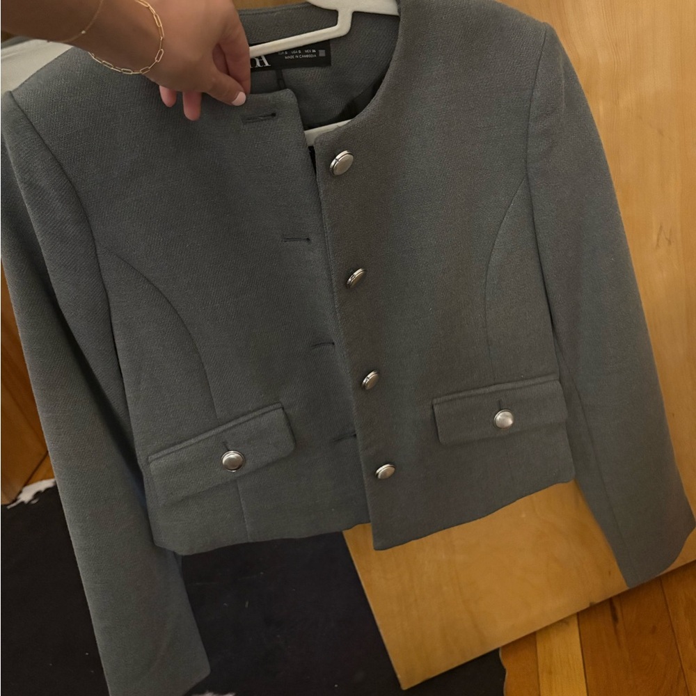 Zara Gray Women's Blazer with Silver Buttons